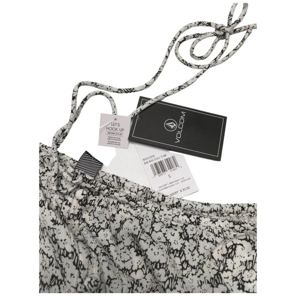 New Volcom Floral Bae Bae Doll Tube Top Halter Cropped Faux Button Black White S - Picture 7 of 15
